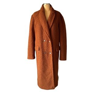 House of Harlow 1960 Brown Rouland Boucle Teddy Trench Coat Womens Size XS
